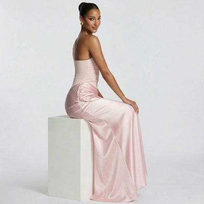 Alix | Women’s One-Shoulder Satin Maxi Dress with Zip