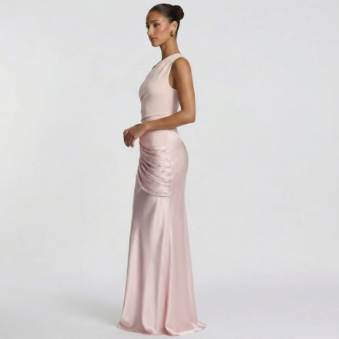 Alix | Women’s One-Shoulder Satin Maxi Dress with Zip