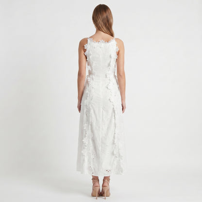 Alma Women's Maxi Dress 3D Floral Eyelet, Sleeveless A-Line