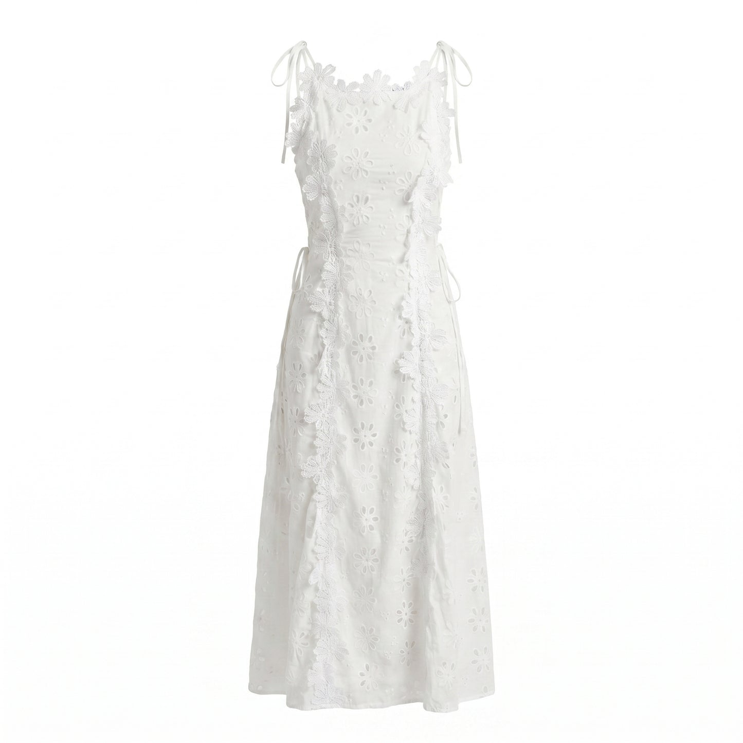 Alma Women's Maxi Dress 3D Floral Eyelet, Sleeveless A-Line
