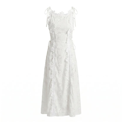 Alma Women's Maxi Dress 3D Floral Eyelet, Sleeveless A-Line