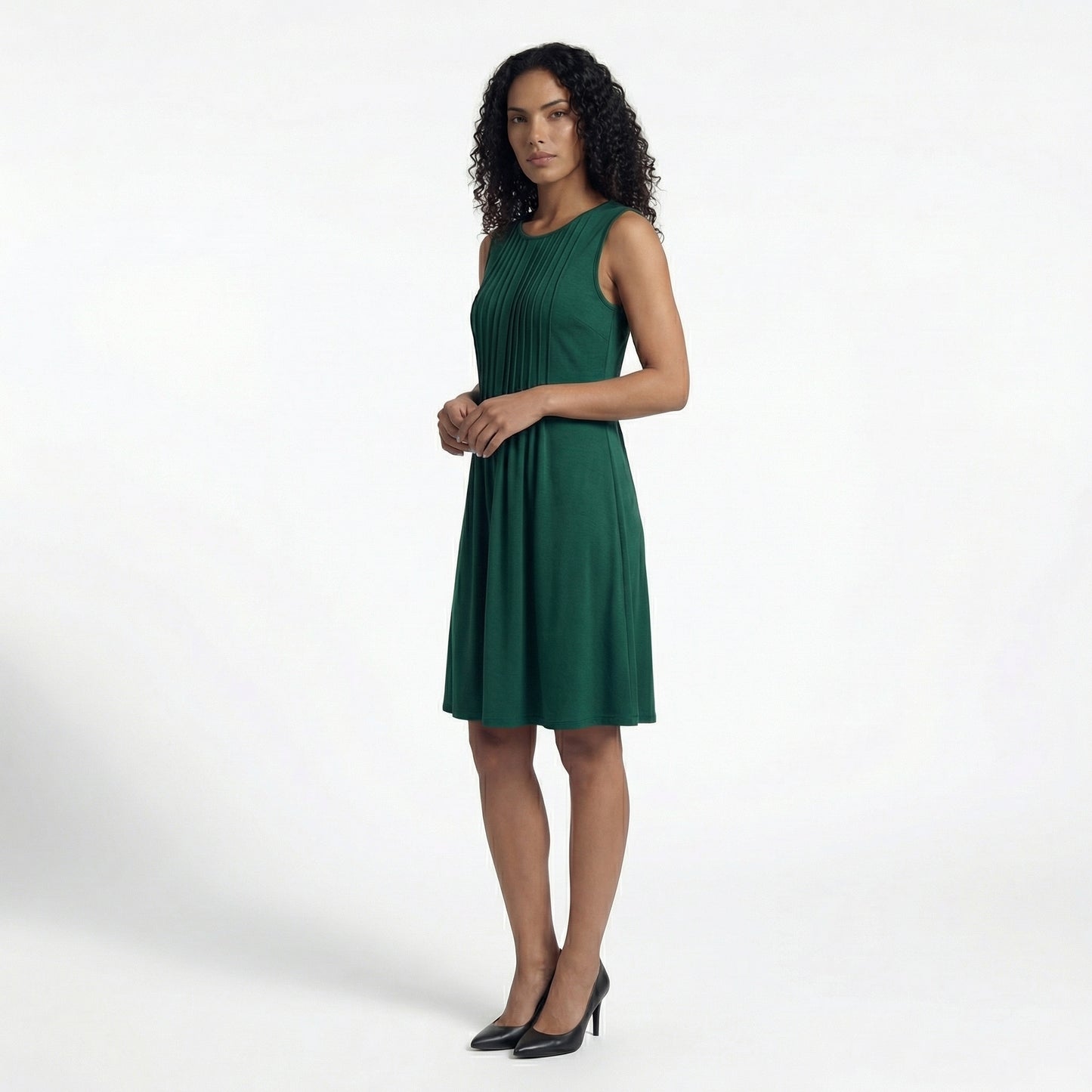 Alma Women's Pleated Mini Swing Dress, Sleeveless A-Line Round Neck