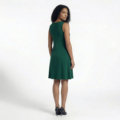 Alma Women's Pleated Mini Swing Dress, Sleeveless A-Line Round Neck