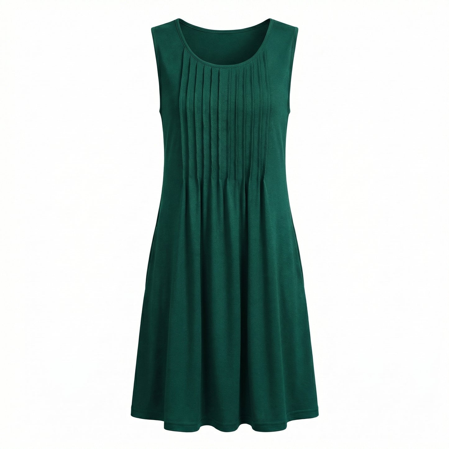 Alma Women's Pleated Mini Swing Dress, Sleeveless A-Line Round Neck