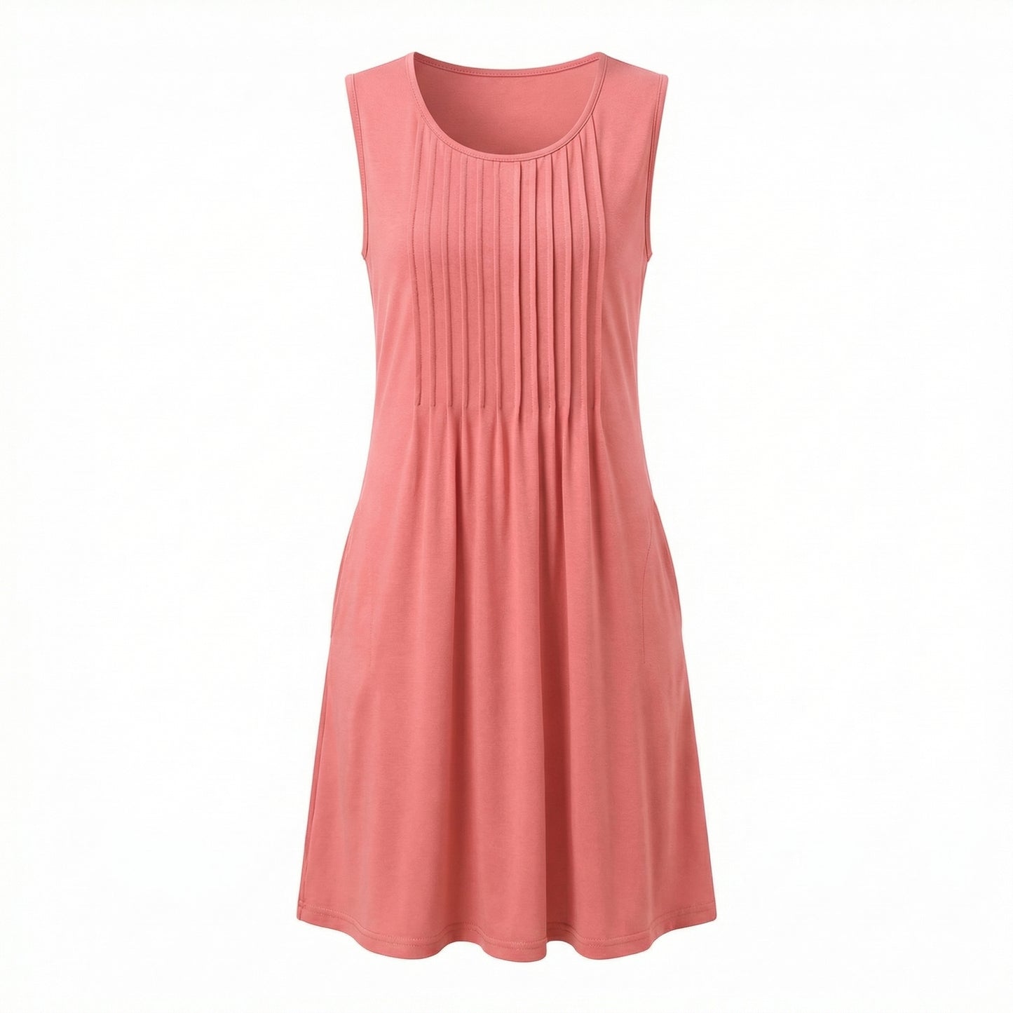 Alma Women's Pleated Mini Swing Dress, Sleeveless A-Line Round Neck