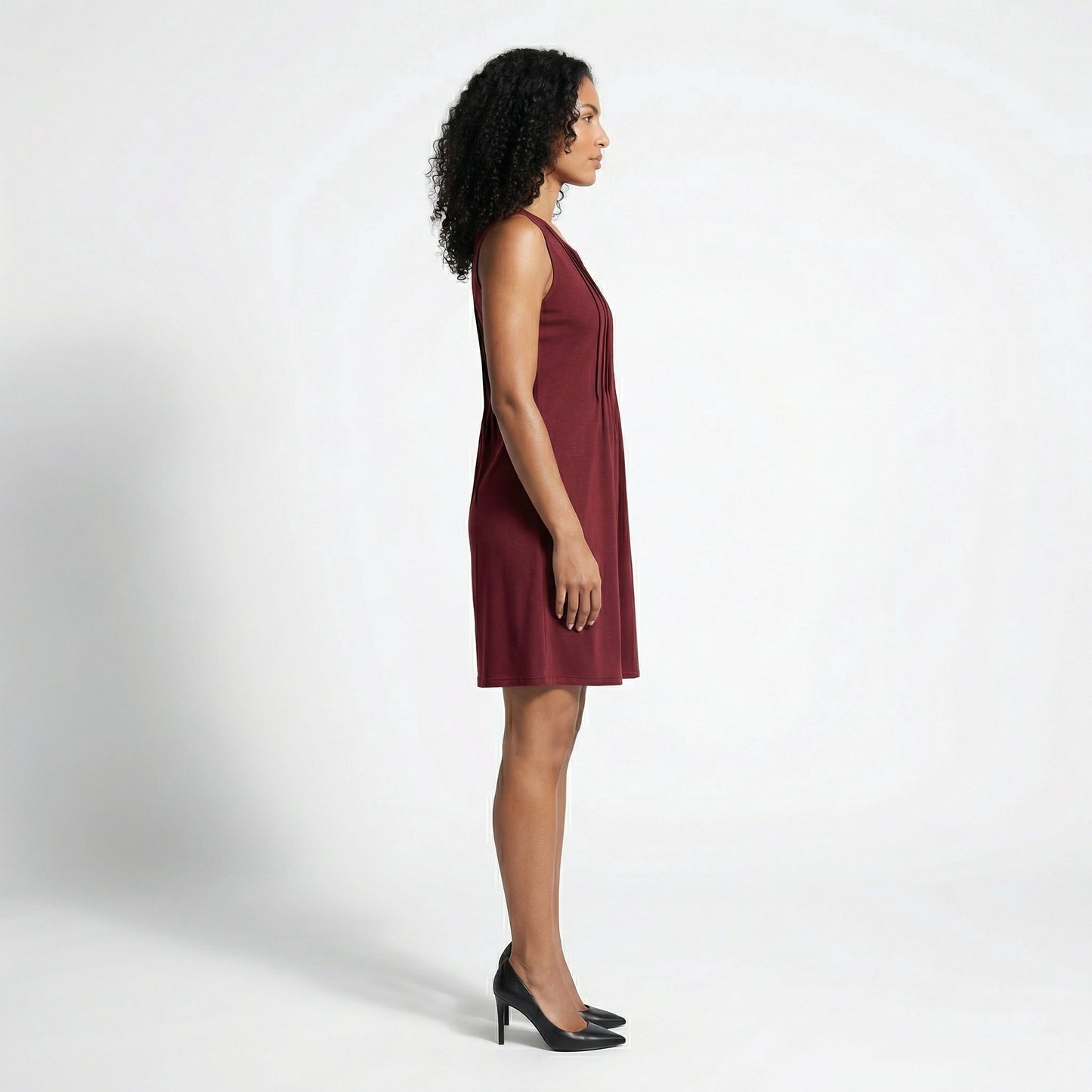 Alma Women's Pleated Mini Swing Dress, Sleeveless A-Line Round Neck