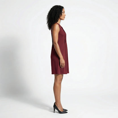 Alma Women's Pleated Mini Swing Dress, Sleeveless A-Line Round Neck