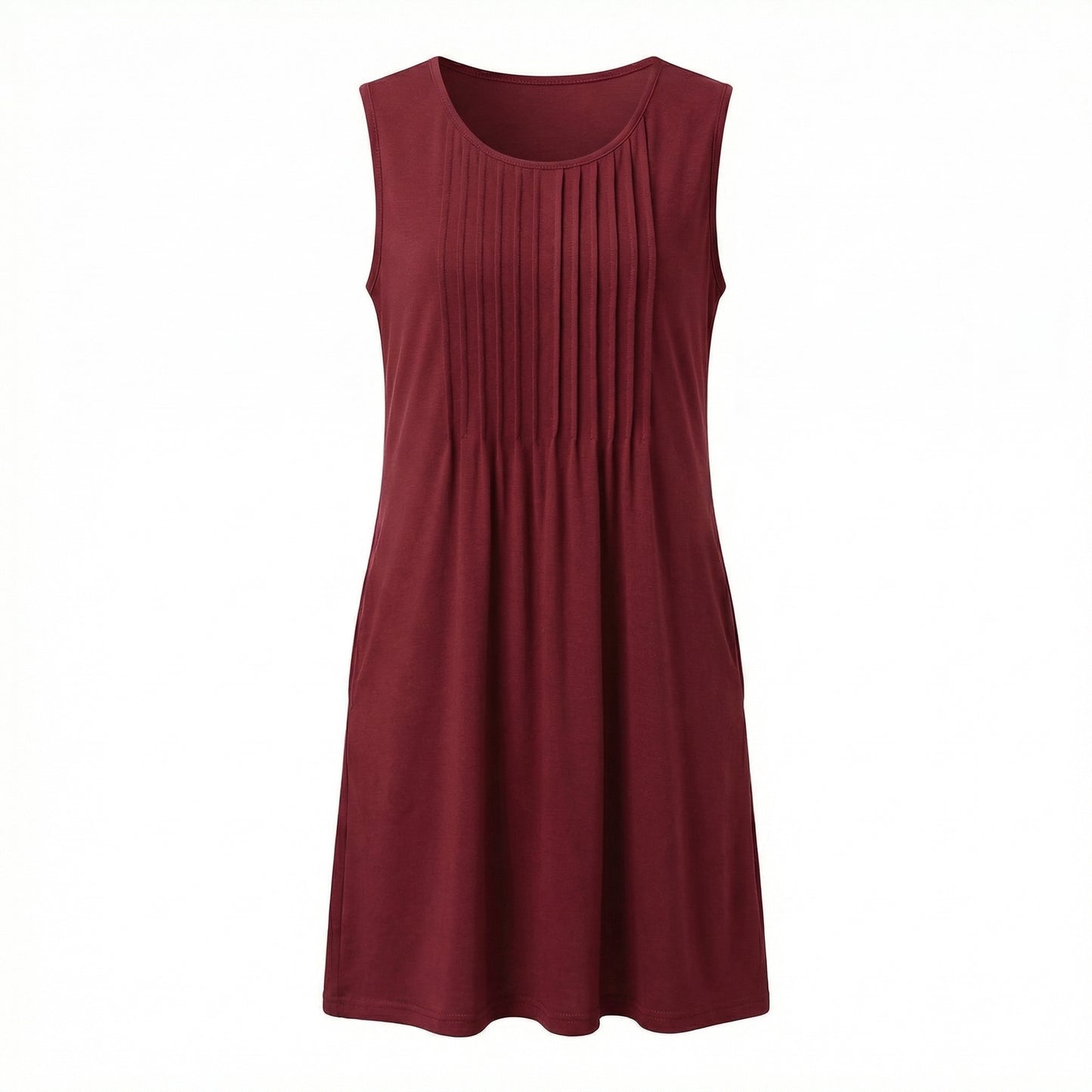 Alma Women's Pleated Mini Swing Dress, Sleeveless A-Line Round Neck
