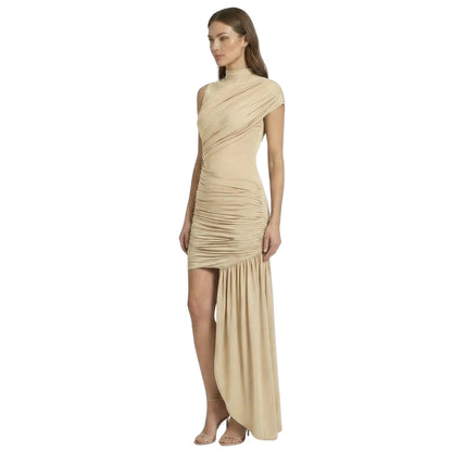 Amandine | Women’s Stretch One-Shoulder Ruched Maxi Dress with Drape