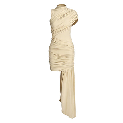 Amandine | Women’s Stretch One-Shoulder Ruched Maxi Dress with Drape