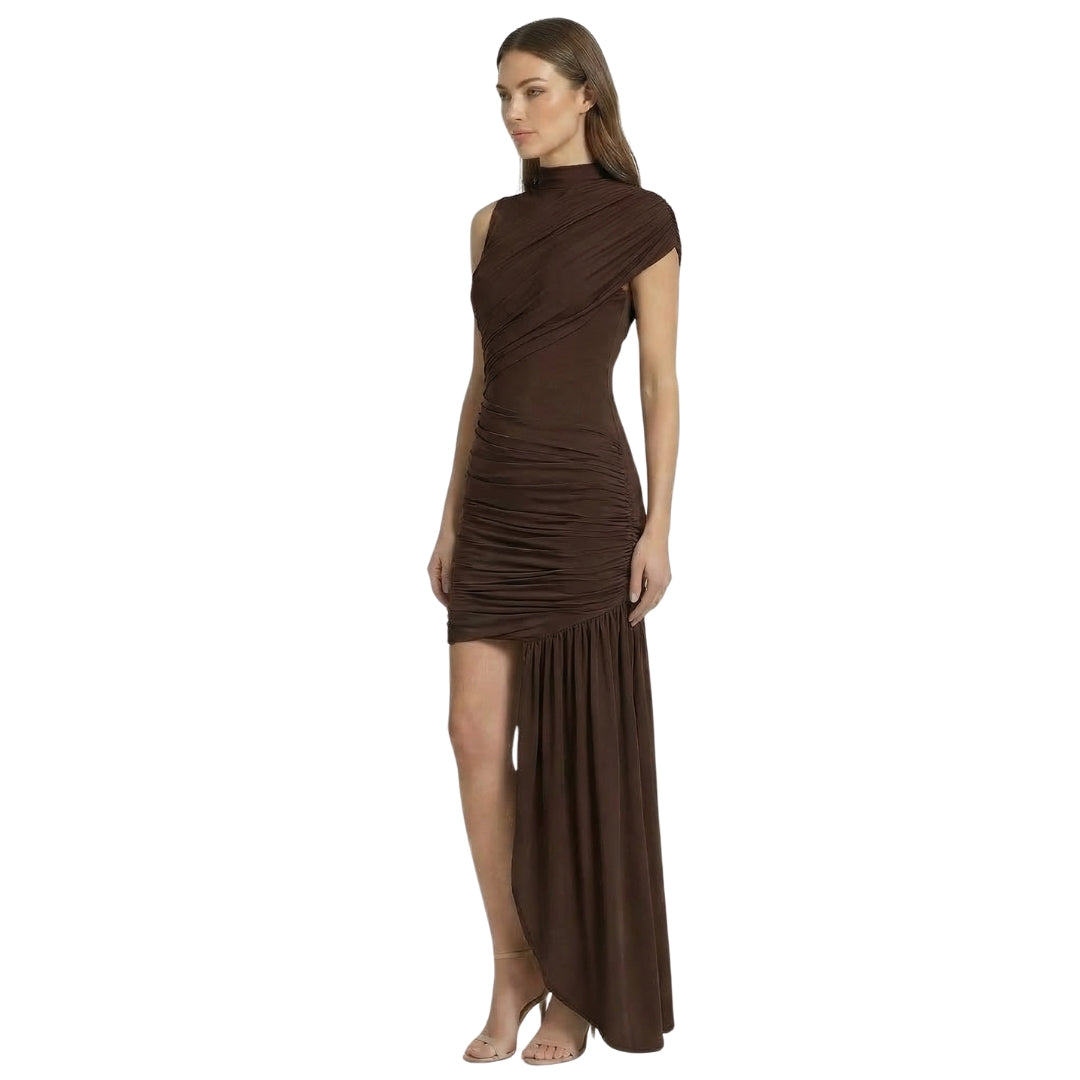 Amandine | Women’s Stretch One-Shoulder Ruched Maxi Dress with Drape