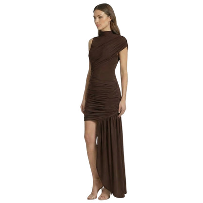 Amandine | Women’s Stretch One-Shoulder Ruched Maxi Dress with Drape