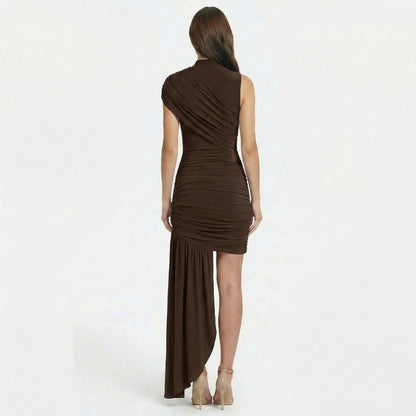Amandine | Women’s Stretch One-Shoulder Ruched Maxi Dress with Drape