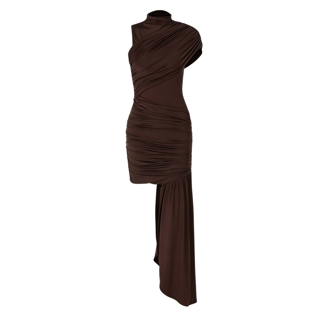 Amandine | Women’s Stretch One-Shoulder Ruched Maxi Dress with Drape