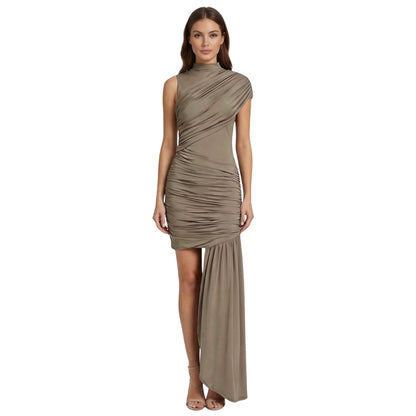 Amandine | Women’s Stretch One-Shoulder Ruched Maxi Dress with Drape