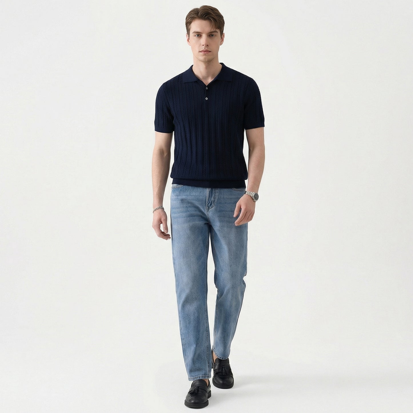Armand | Textured Knit Short-Sleeve Polo