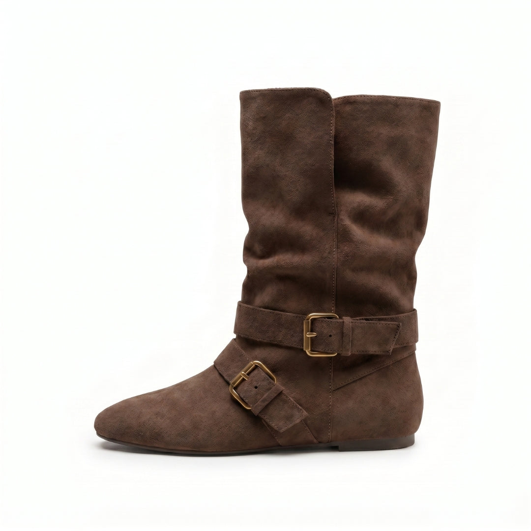Aurélie Women’s Buckled Mid-Calf Flat Boots