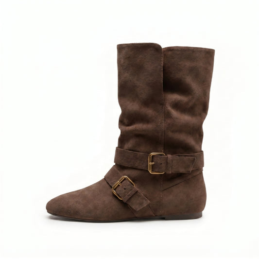 Aurélie Women’s Buckled Mid-Calf Flat Boots