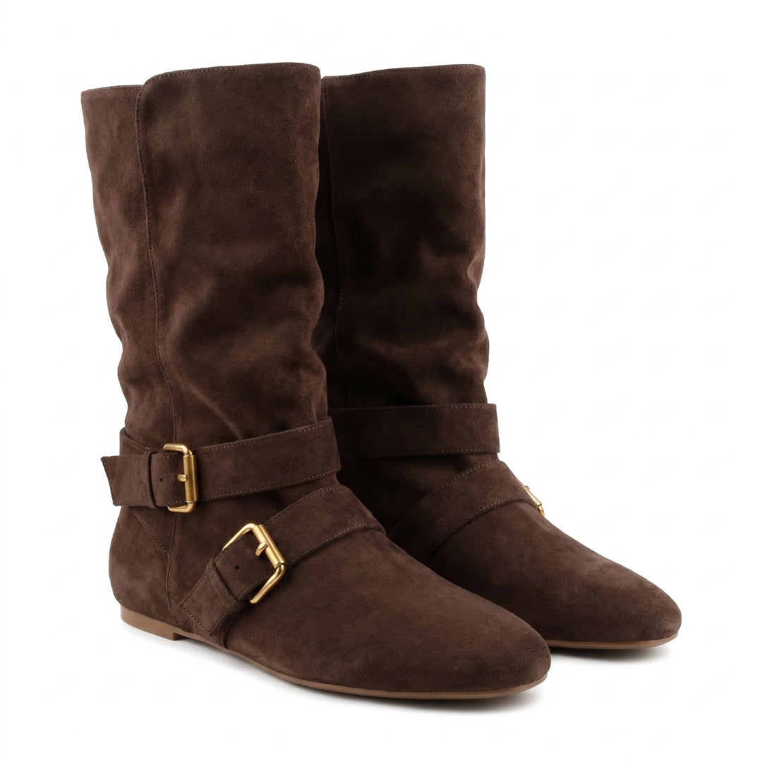 Aurélie Women’s Buckled Mid-Calf Flat Boots