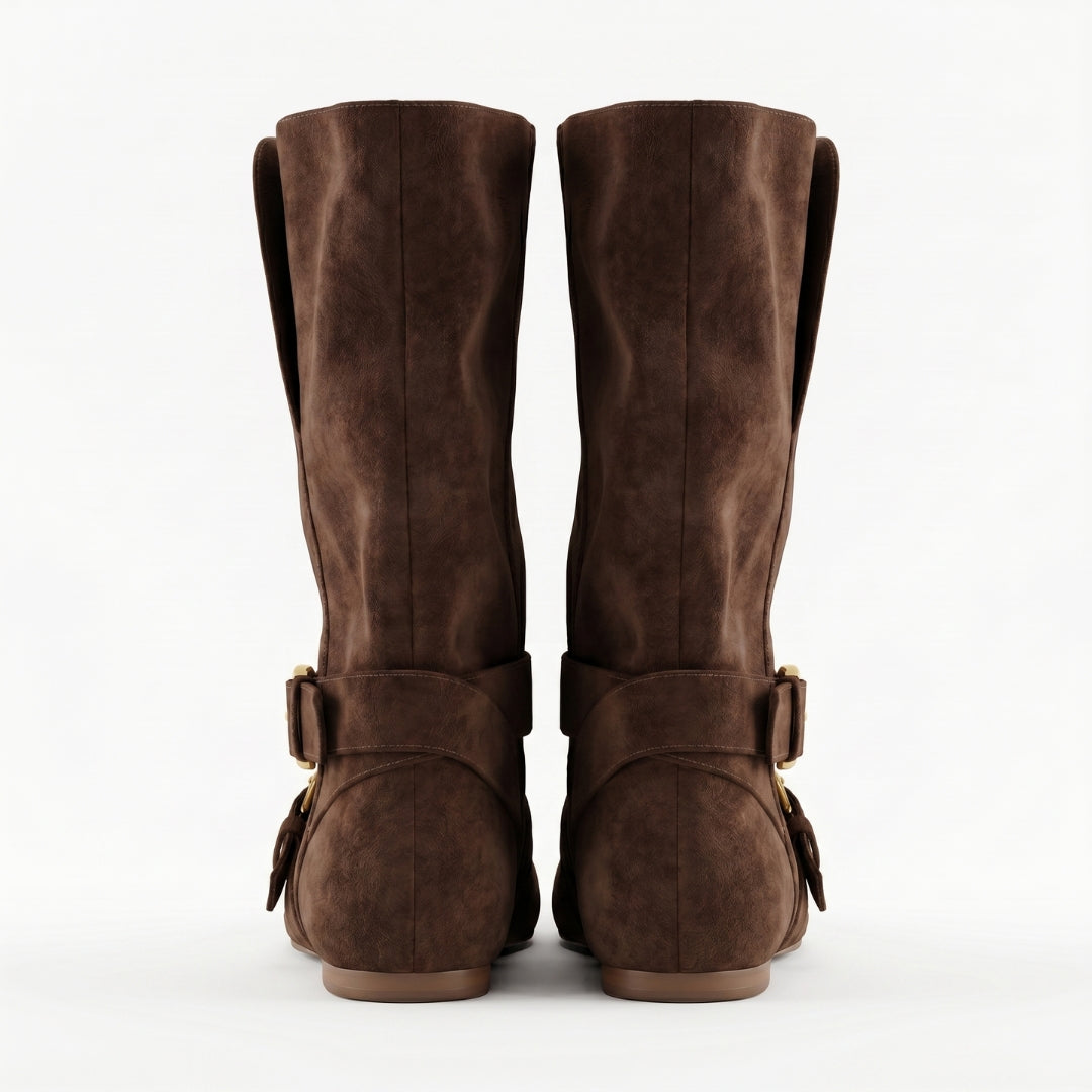 Aurélie Women’s Buckled Mid-Calf Flat Boots