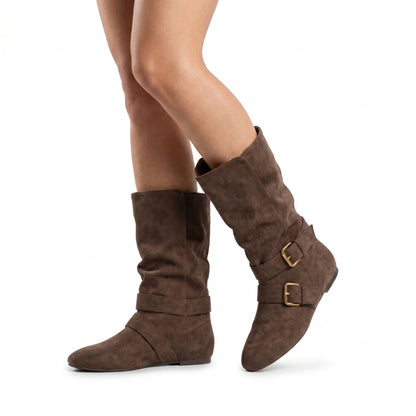 Aurélie Women’s Buckled Mid-Calf Flat Boots