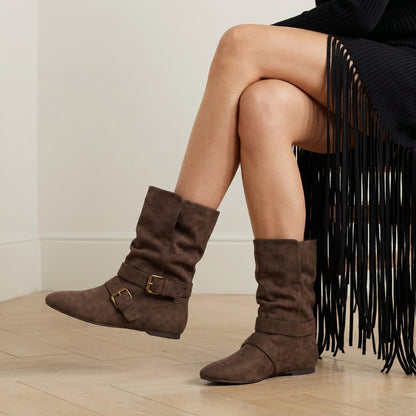 Aurélie Women’s Buckled Mid-Calf Flat Boots