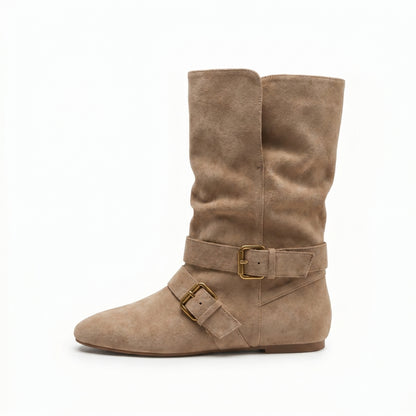 Aurélie Women’s Buckled Mid-Calf Flat Boots