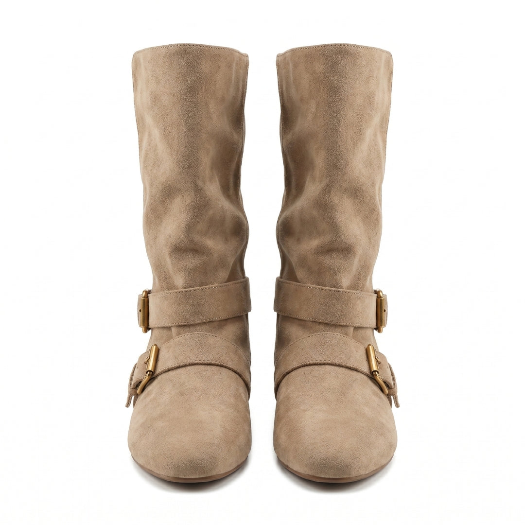 Aurélie Women’s Buckled Mid-Calf Flat Boots