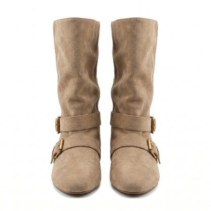 Aurélie Women’s Buckled Mid-Calf Flat Boots