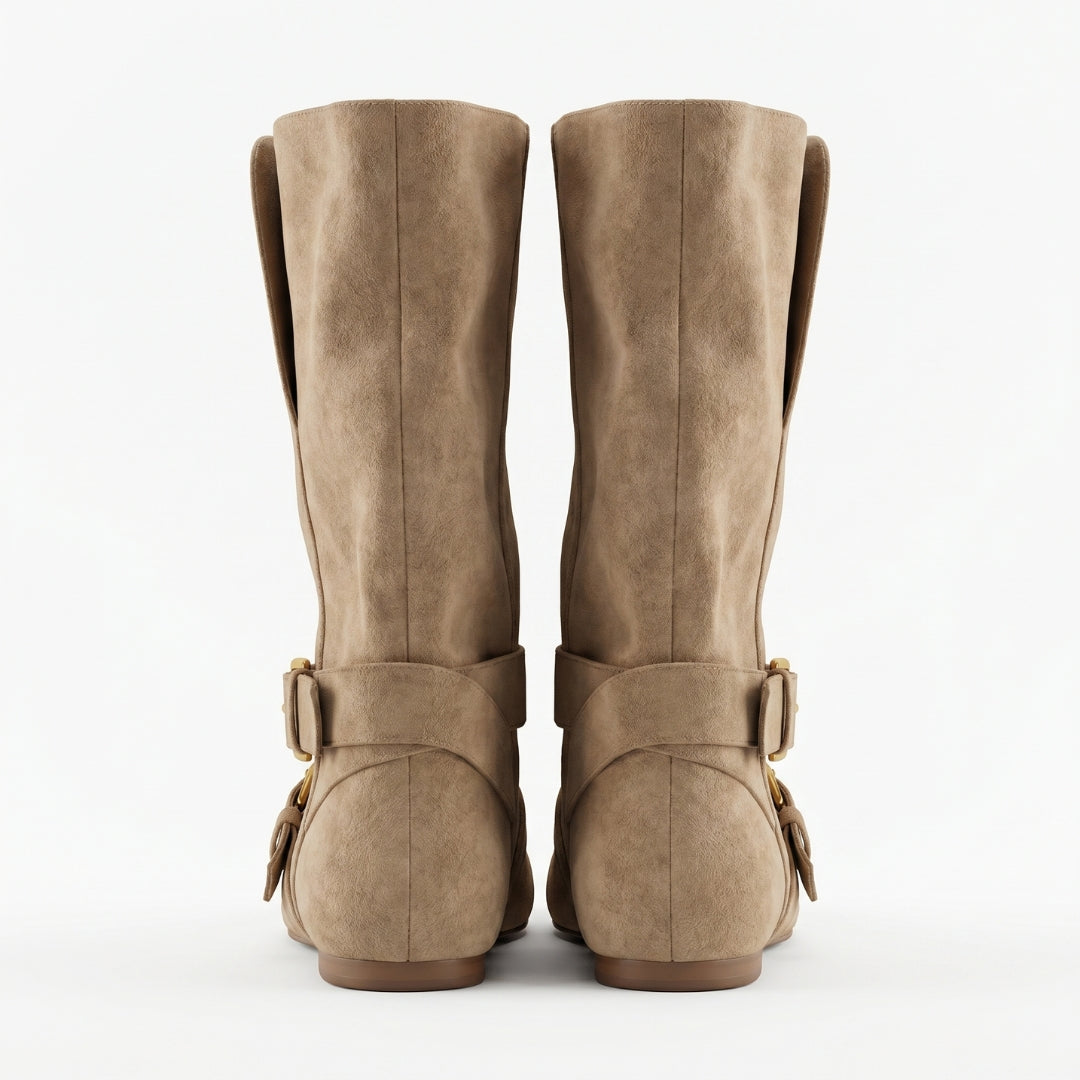 Aurélie Women’s Buckled Mid-Calf Flat Boots