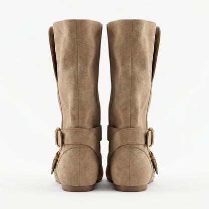 Aurélie Women’s Buckled Mid-Calf Flat Boots