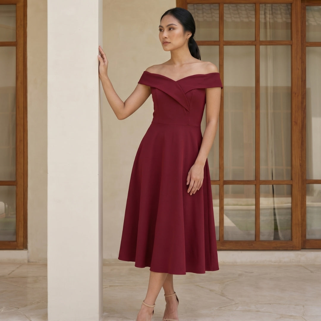 Aurélie Women’s Off-Shoulder A-Line Midi Dress