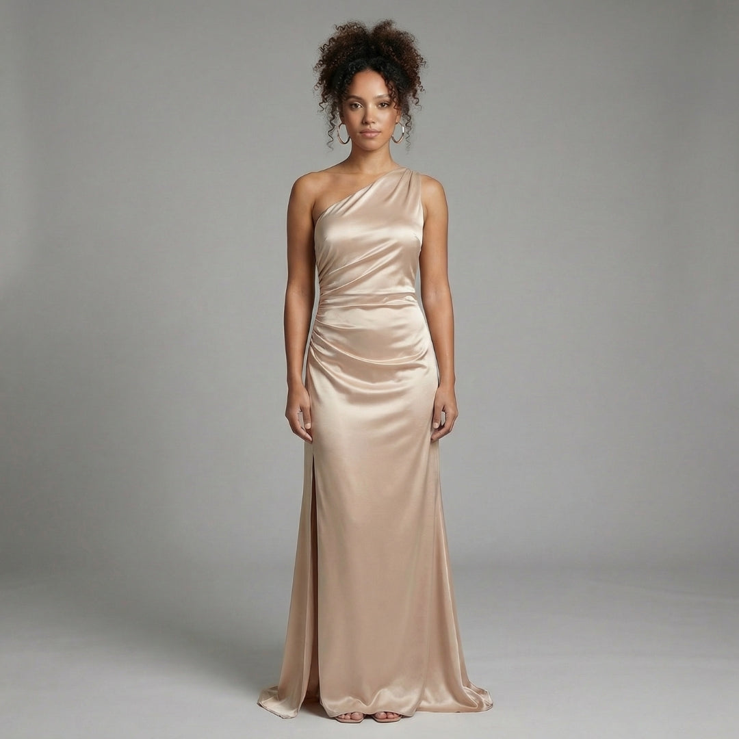 Aurélie | Women’s One-Shoulder Ruched Maxi Dress with Slit