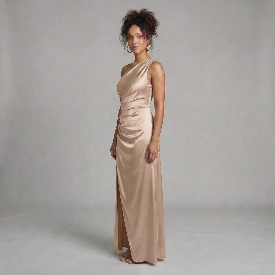 Aurélie | Women’s One-Shoulder Ruched Maxi Dress with Slit