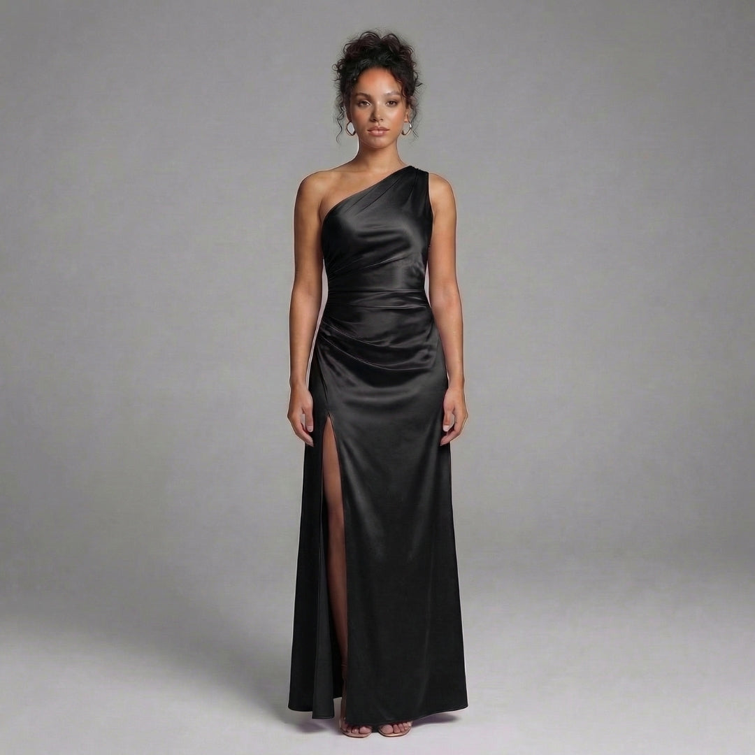 Aurélie | Women’s One-Shoulder Ruched Maxi Dress with Slit