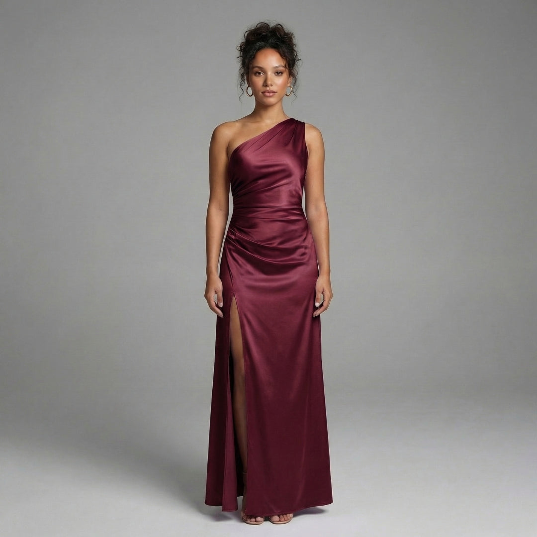 Aurélie | Women’s One-Shoulder Ruched Maxi Dress with Slit