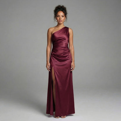 Aurélie | Women’s One-Shoulder Ruched Maxi Dress with Slit