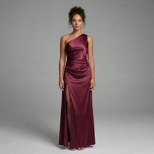 Aurélie | Women’s One-Shoulder Ruched Maxi Dress with Slit