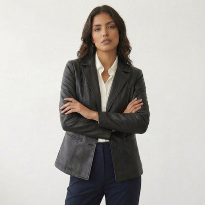 Bellatrix | Lambskin Leather Two-Button Blazer Jacket