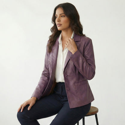 Bellatrix | Lambskin Leather Two-Button Blazer Jacket