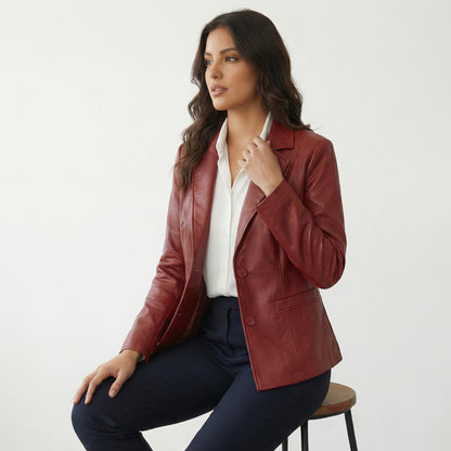 Bellatrix | Lambskin Leather Two-Button Blazer Jacket