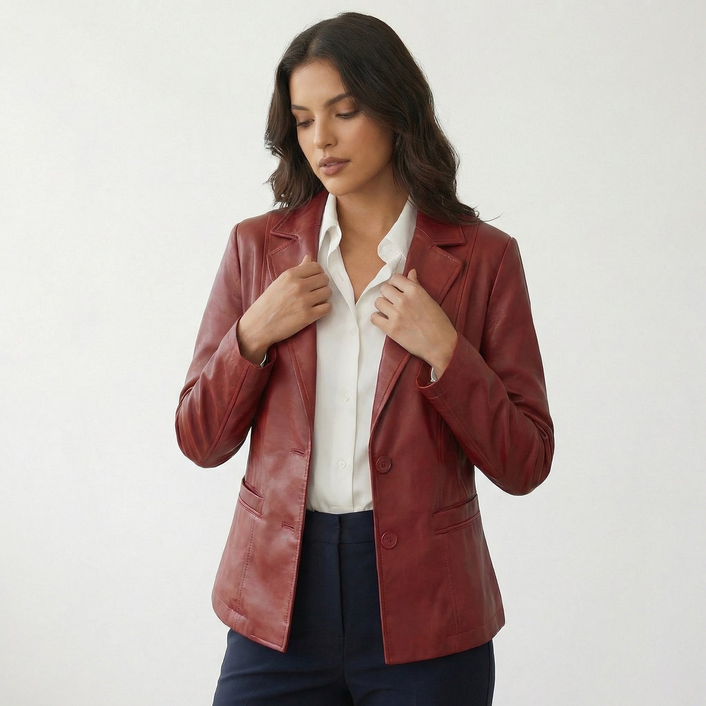 Bellatrix | Lambskin Leather Two-Button Blazer Jacket
