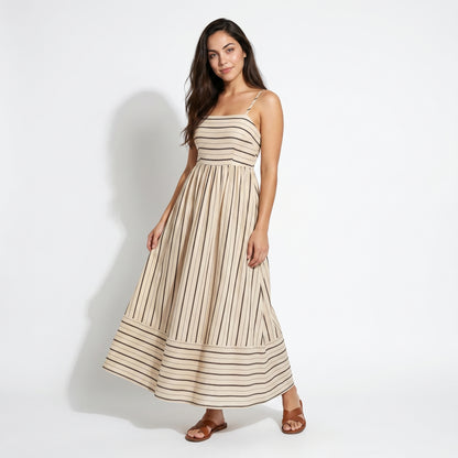Bonnie Women's Striped Spaghetti Strap Maxi Dress, Open Back Flowy