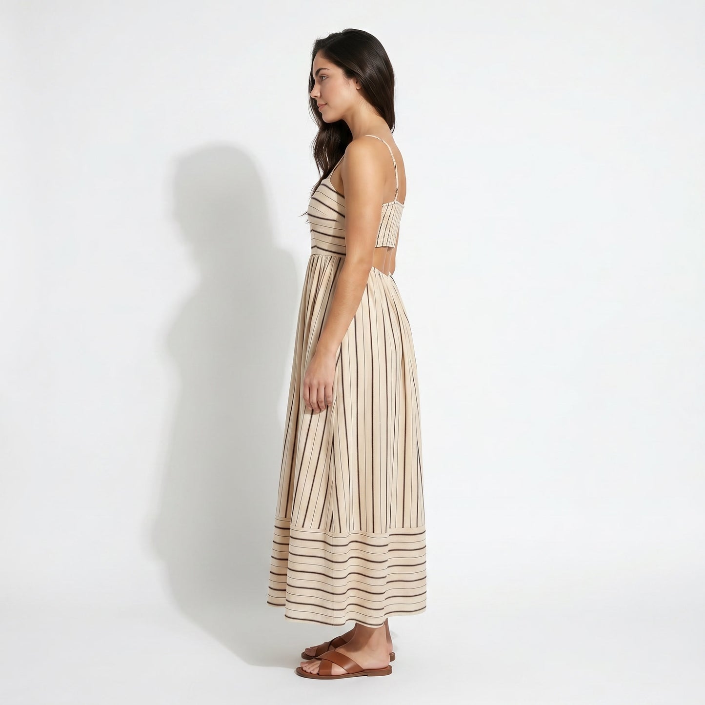 Bonnie Women's Striped Spaghetti Strap Maxi Dress, Open Back Flowy