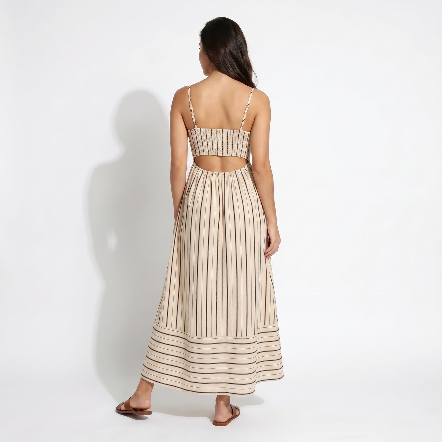Bonnie Women's Striped Spaghetti Strap Maxi Dress, Open Back Flowy