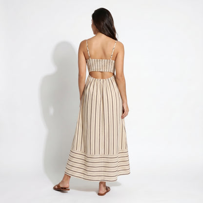 Bonnie Women's Striped Spaghetti Strap Maxi Dress, Open Back Flowy