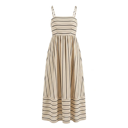 Bonnie Women's Striped Spaghetti Strap Maxi Dress, Open Back Flowy