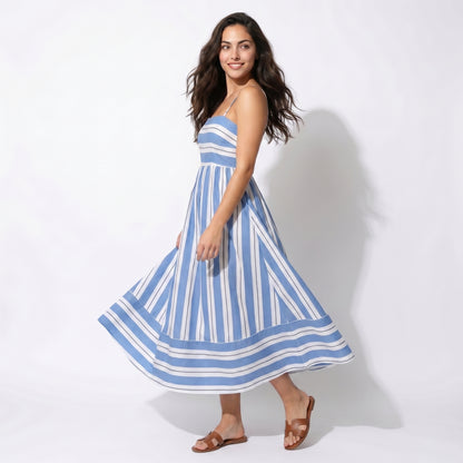Bonnie Women's Striped Spaghetti Strap Maxi Dress, Open Back Flowy
