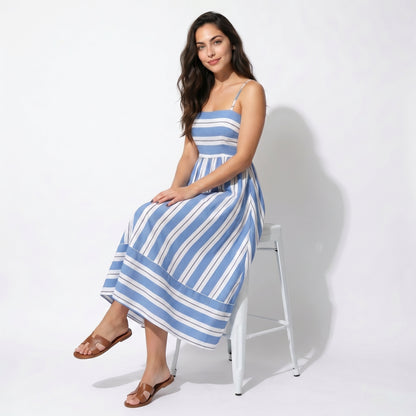 Bonnie Women's Striped Spaghetti Strap Maxi Dress, Open Back Flowy