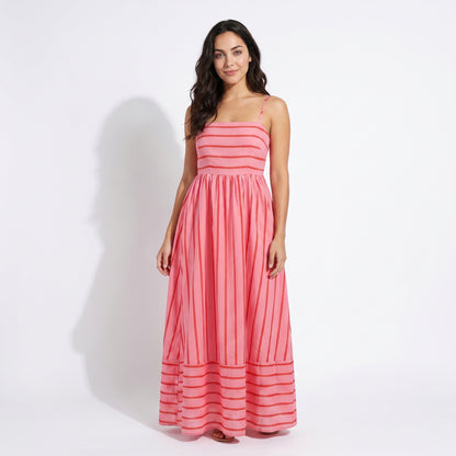 Bonnie Women's Striped Spaghetti Strap Maxi Dress, Open Back Flowy